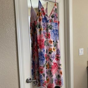 Express satin floral wrap front midi slip dress